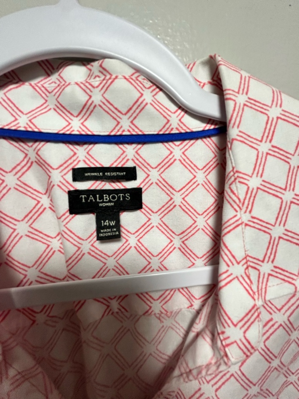 Talbots Pink & White Geometric Button-Up Blouse